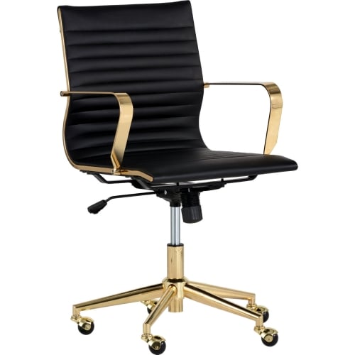 Jessica Office Chair in Black Leatherette & Gold Steel